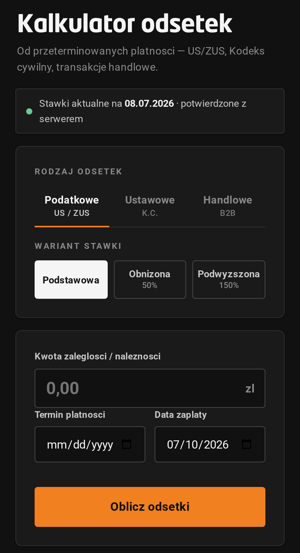 Kalkulator odsetek na ekranie telefonu - widok mobilny
